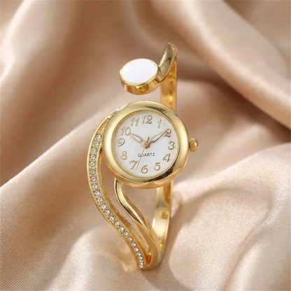Luxury Crystal Wave Bracelet Watch in Gold, Silver & Rose Gold | Elegant Open Cuff Quartz Timepiece for Women