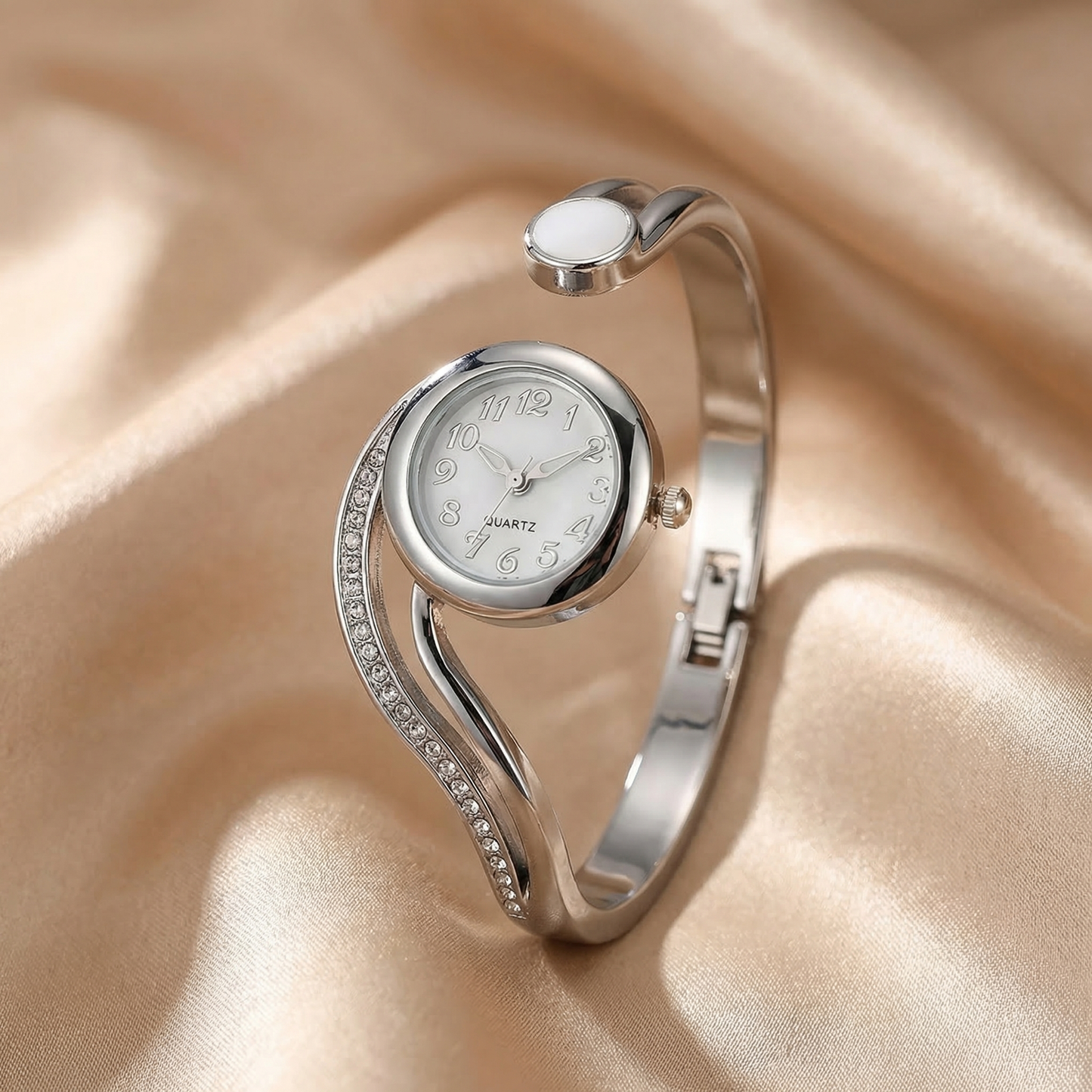 Luxury Crystal Wave Bracelet Watch in Gold, Silver & Rose Gold | Elegant Open Cuff Quartz Timepiece for Women