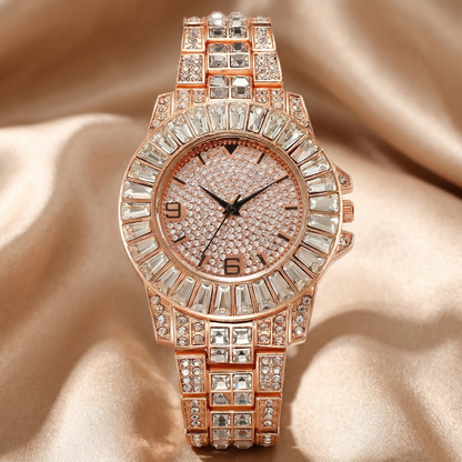Luxury Crystal Statement Watch in Gold, Rose Gold & Silver | Full Diamond Dial Timepiece