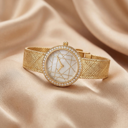 Luxury Crystal Mesh Watch in Gold & Silver | Elegant Minimalist Timepiece