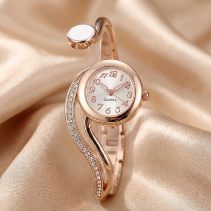 Luxury Crystal Wave Bracelet Watch in Gold, Silver & Rose Gold | Elegant Open Cuff Quartz Timepiece for Women