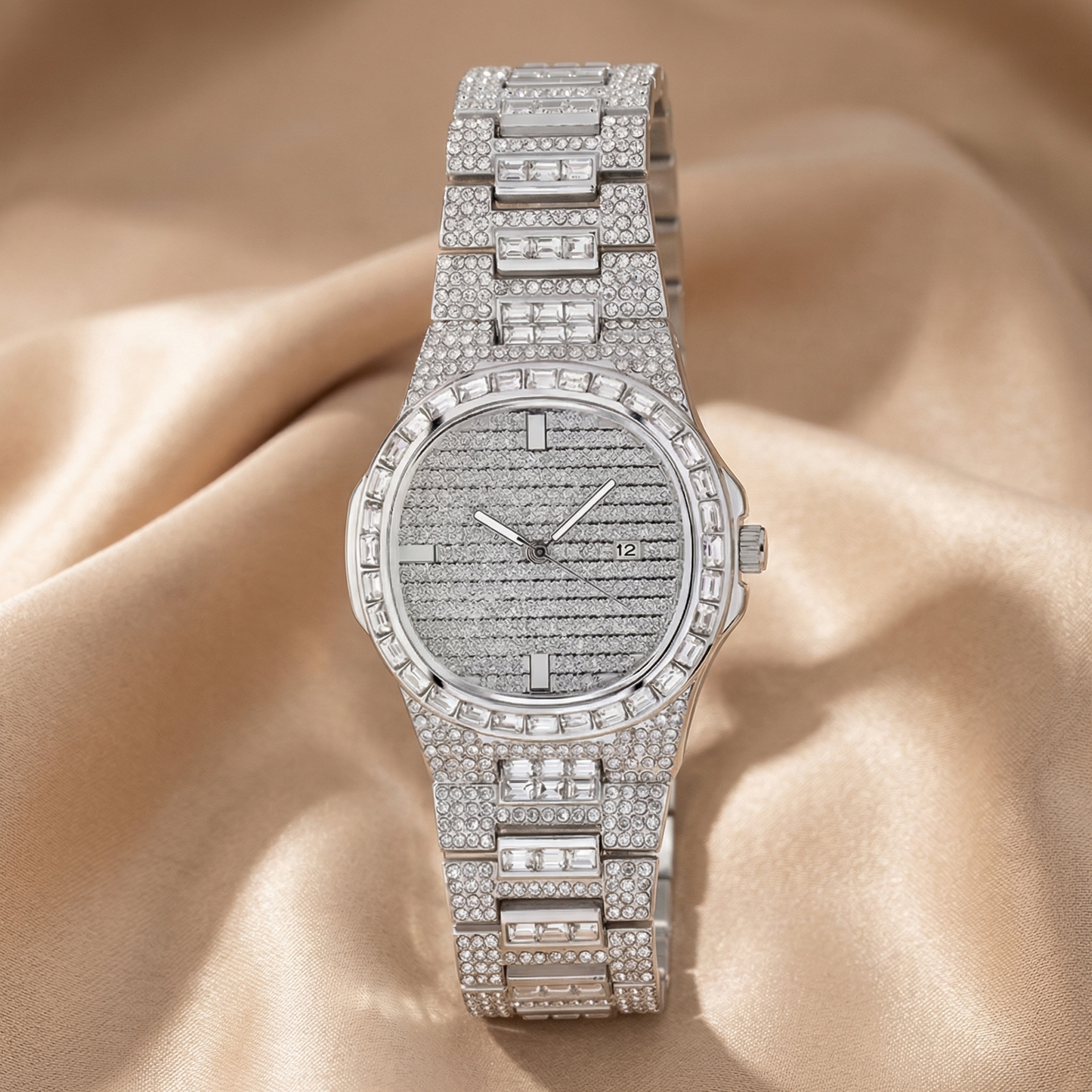 Luxury Diamond Pavé Watch in Gold, Silver & Rose Gold | Statement Crystal Timepiece