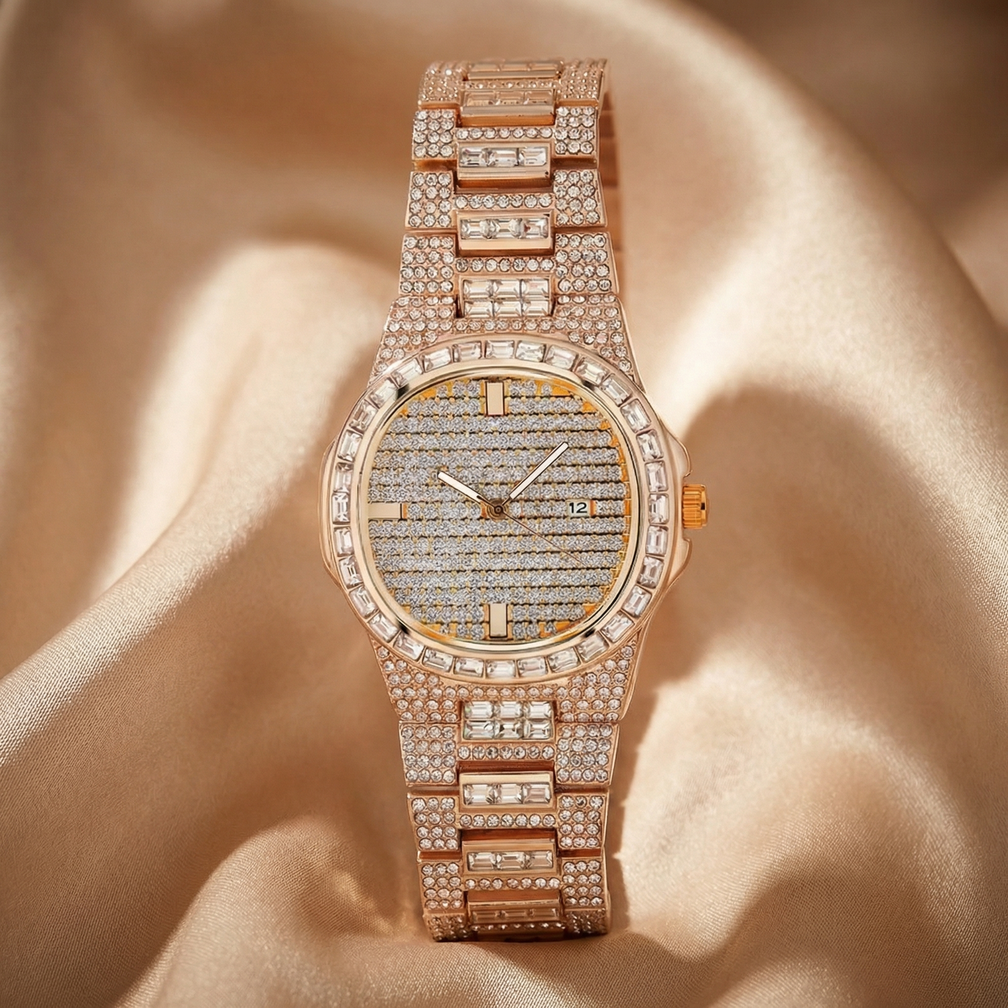 Luxury Diamond Pavé Watch in Gold, Silver & Rose Gold | Statement Crystal Timepiece