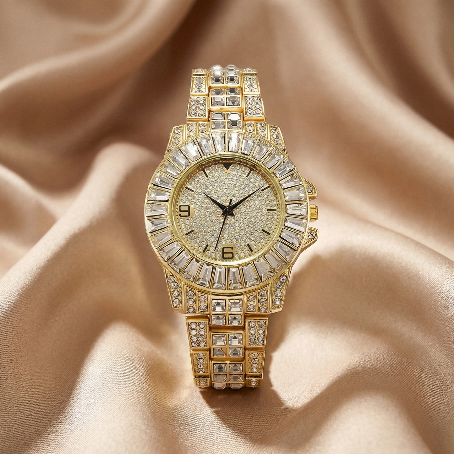 Luxury Crystal Statement Watch in Gold, Rose Gold & Silver | Full Diamond Dial Timepiece
