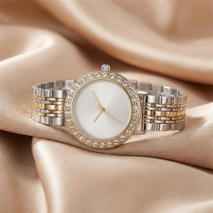 Luxury Crystal Bezel Bracelet Watch in Gold, Silver & Rose Gold | Elegant Minimal Dial Statement Timepiece