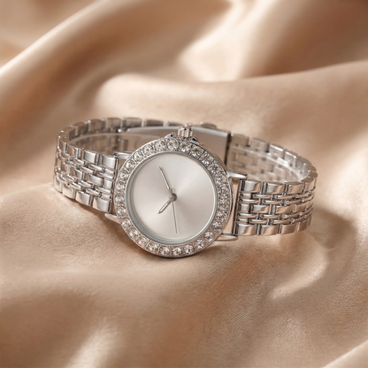 Luxury Crystal Bezel Bracelet Watch in Gold, Silver & Rose Gold | Elegant Minimal Dial Statement Timepiece