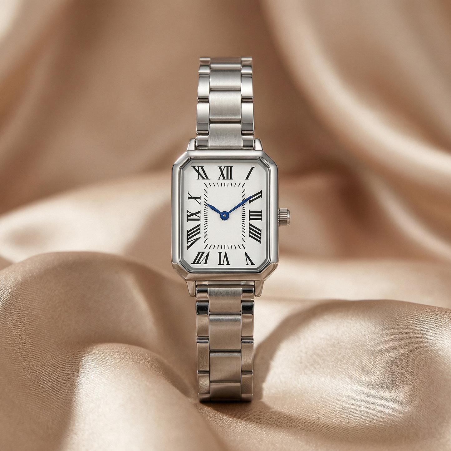 Rose Gold Silver Rectangular Stainless Steel Watch for Women | Classic Roman Dial Timepiece | Elegant Everyday Watch