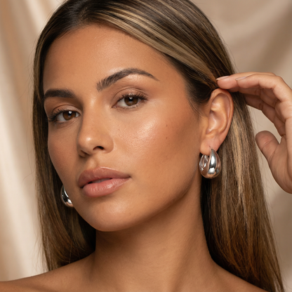 Gold & Silver Teardrop Chunky Earrings | Minimalist Drop Earrings | Stainless Steel Bold Hoop Drops | Modern Statement Jewellery