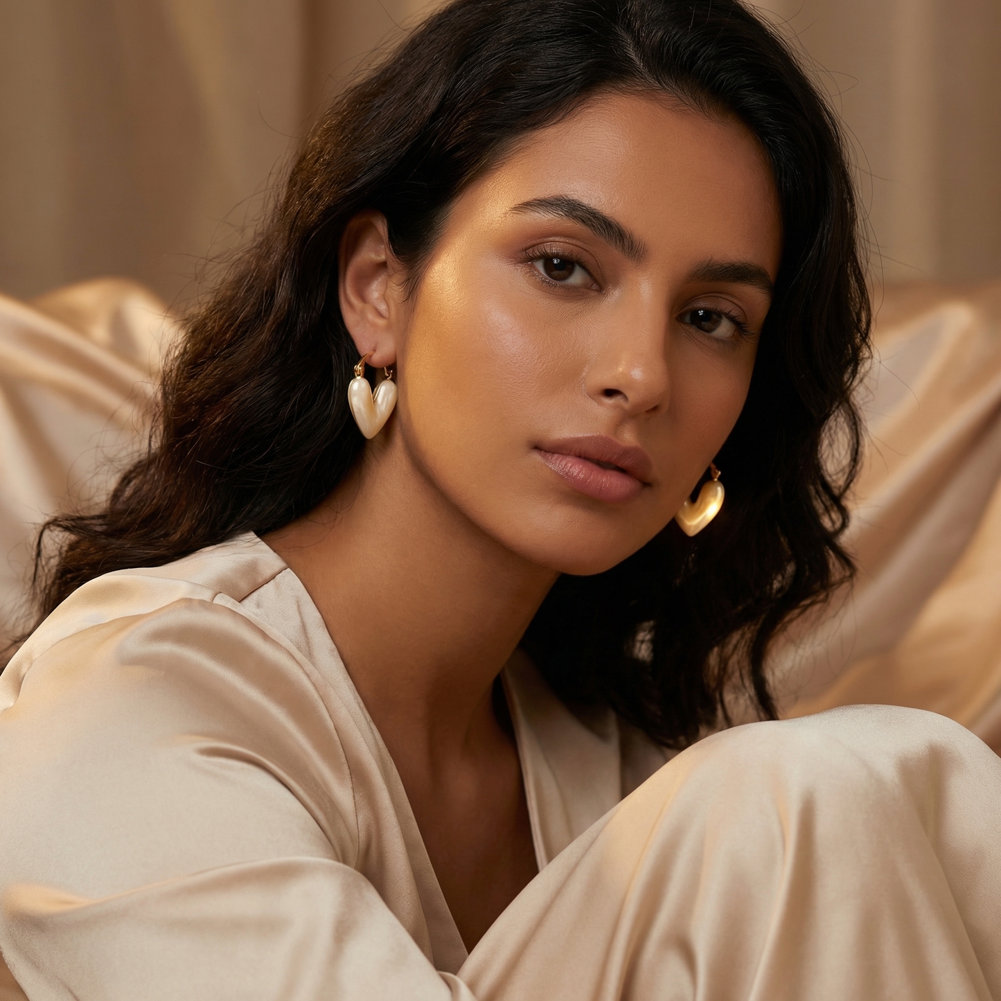 Luxury Heart Pearl Drop Earrings in Gold | Elegant Sculpted Love Statement Jewellery