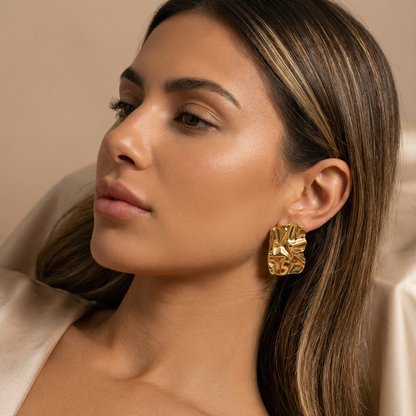 Gold Textured Stud Earrings | Stainless Steel Abstract Earrings | Women’s Statement Jewellery