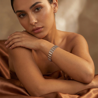 Luxury Sculpted Link Bracelet in Gold or Silver | Modern Geometric Statement Bracelet