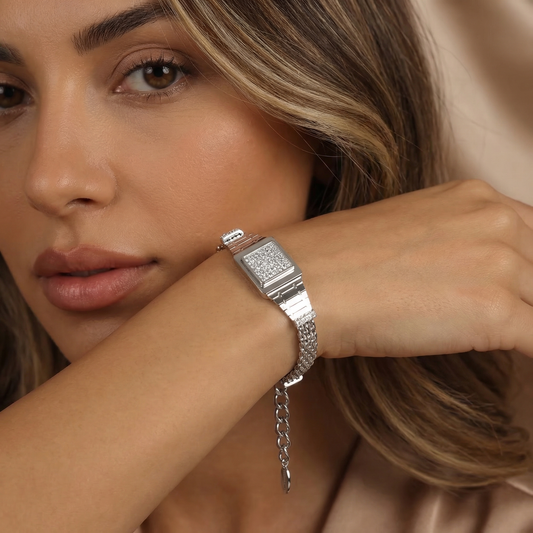 Luxury Square Crystal Bracelet in Gold & Silver | Minimalist Statement Jewellery