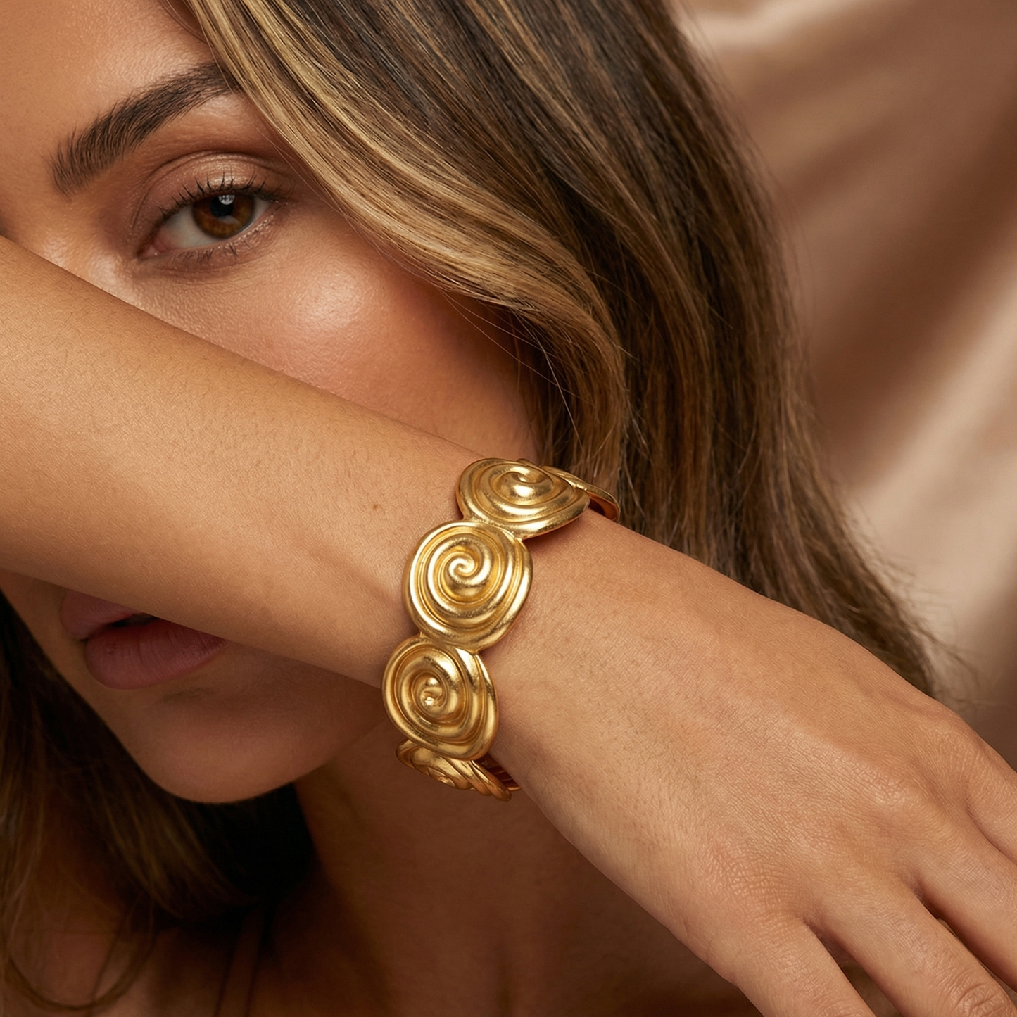 Spiral Sculpted Cuff Bracelet in Gold | Bold Artistic Statement Design