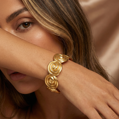 Spiral Sculpted Cuff Bracelet in Gold | Bold Artistic Statement Design