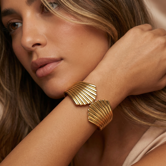 Textured Shell Cuff Bracelet in Gold | Bold Sculptural Statement