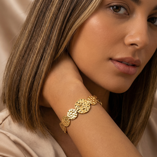 Textured Coin Cuff Bracelet in Gold | Elegant Organic Design