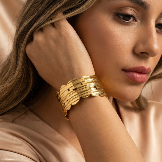 Bold Layered Statement Cuff in Gold | Sculpted Wide Bracelet Design