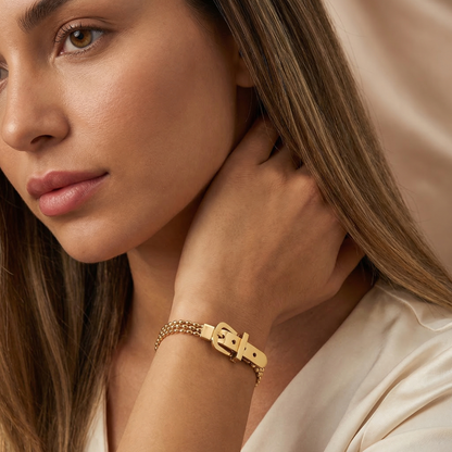 Luxury Gold Buckle Chain Bracelet for Women | Elegant Belt Style Minimalist Statement Jewellery