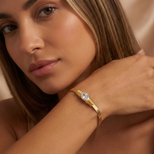Luxury Crystal Center Snake Chain Bracelet in Gold & Silver | Minimalist Elegance Design
