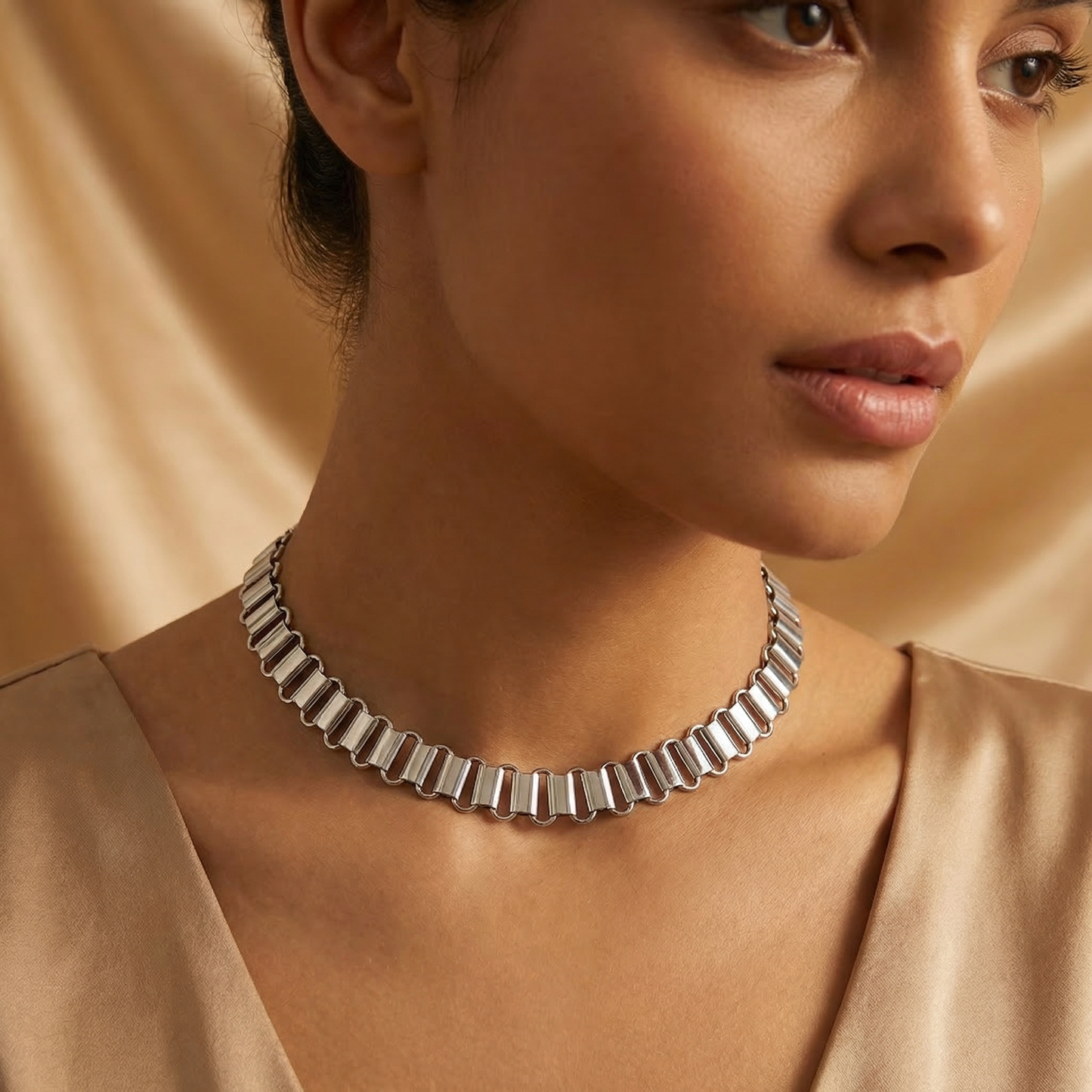 Luxury Sculpted Link Necklace in Gold or Silver | Modern Geometric Statement Chain