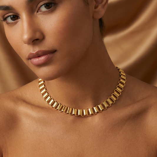 Luxury Sculpted Link Necklace in Gold or Silver | Modern Geometric Statement Chain
