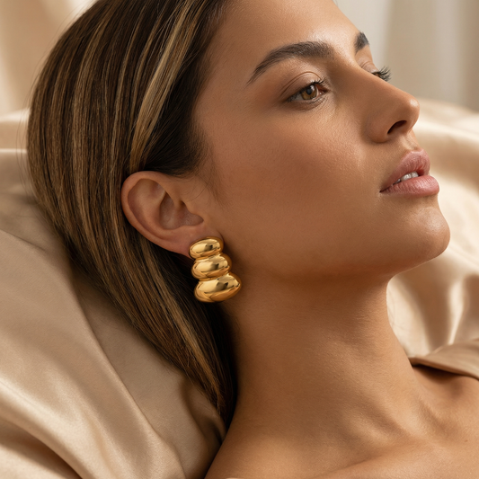Bold Gold Bubble Stud Earrings in Polished Stainless Steel | Waterproof Statement Jewelry