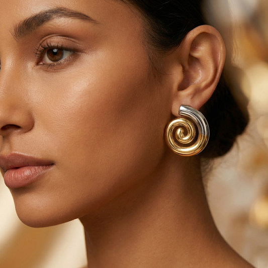 Modern Spiral Statement Earrings in Gold & Silver | Bold Lightweight Swirl Earrings for Everyday & Party Style