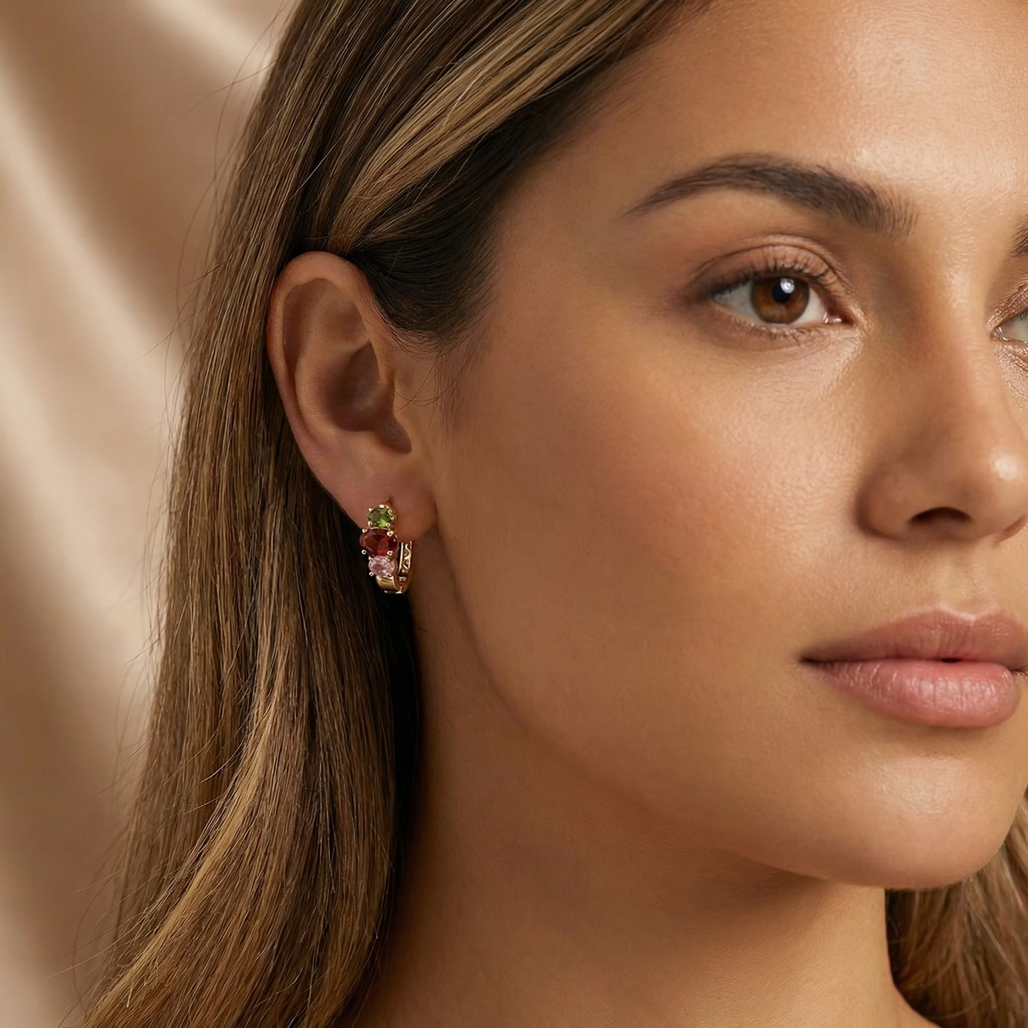 Elegant Crystal Trio Hoop Earrings in Gold | Minimal Sparkle Huggie Design