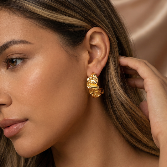 Organic Sculptural Hoop Earrings in Gold | Bold Fluid Statement Design