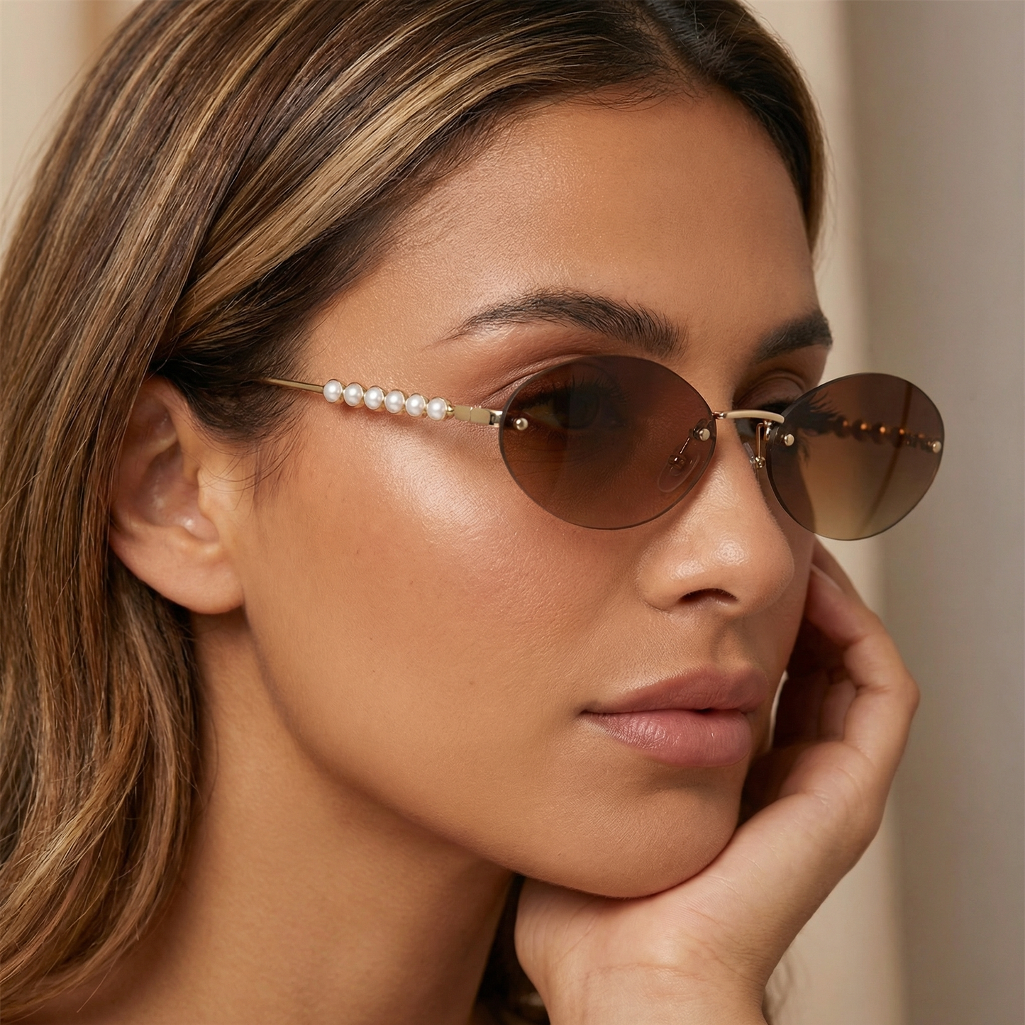 Modern Oval Pearl Sunglasses in Multiple Colorways | Contemporary Oval Eyewear with Pearl Details