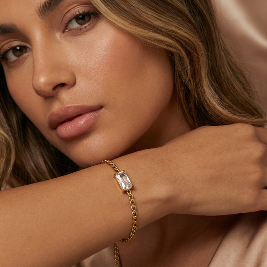 Luxury Minimalist Crystal Chain Bracelet in Gold & Silver | Elegant Everyday Statement Piece