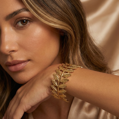 Luxury Leaf Sculpted Cuff Bracelet | Elegant Nature-Inspired Statement Bangle