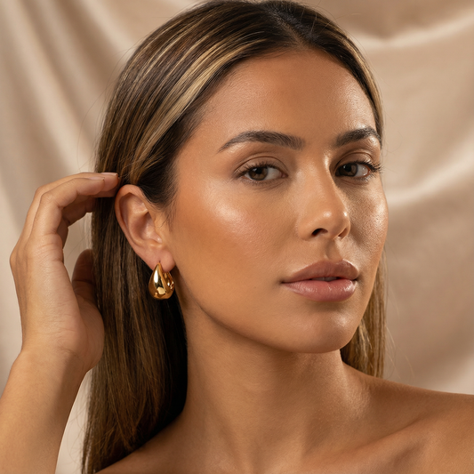 Gold & Silver Teardrop Chunky Earrings | Minimalist Drop Earrings | Stainless Steel Bold Hoop Drops | Modern Statement Jewellery