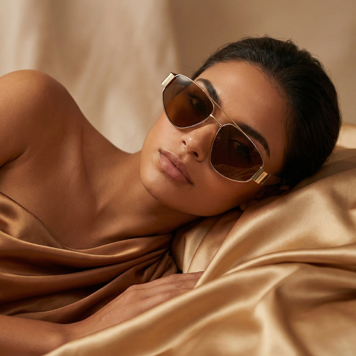 Refined Gold Square Aviator Sunglasses with Brown and Green Lenses | Elegant Metal Frame with Tortoise Detail