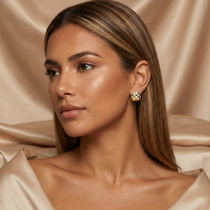 Luxury Woven Crystal Stud Earrings | Bold Textured Gold Statement Studs