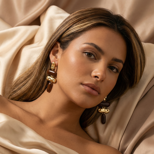 Brown & Bordeaux Red Gold Dangle Earrings for Women | Statement Drop Earrings | Textured Metal Design