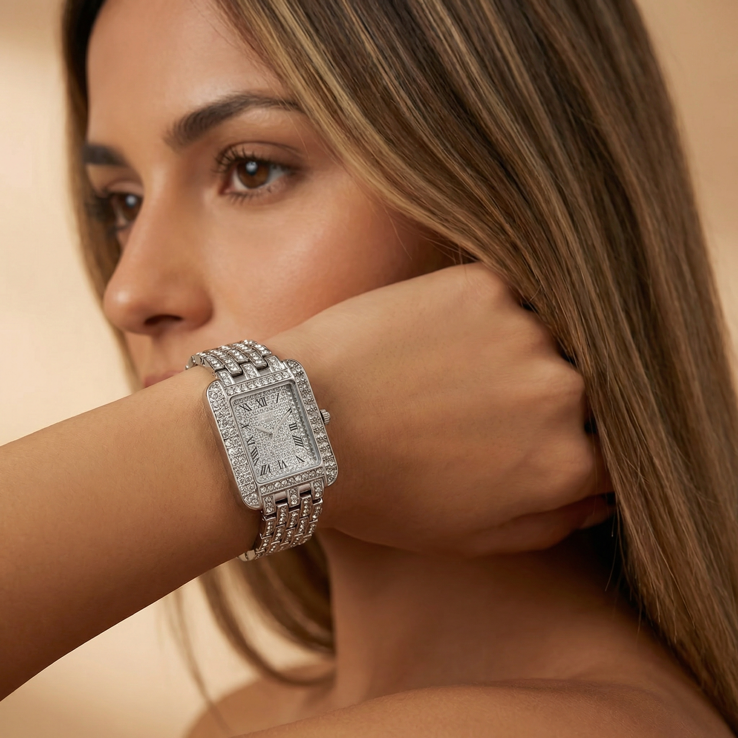 Luxury Square Crystal Bracelet Watch for Women | Gold Rose Gold Silver Stainless Steel Watch | Crystal Dial & Bezel Timepiece