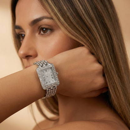 Luxury Square Crystal Bracelet Watch for Women | Gold Rose Gold Silver Stainless Steel Watch | Crystal Dial & Bezel Timepiece