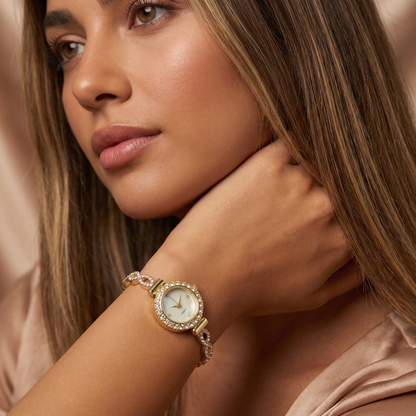 Luxury Crystal Twist Bracelet Watch in Gold, Silver & Rose Gold | Elegant Adjustable Jewellery Timepiece