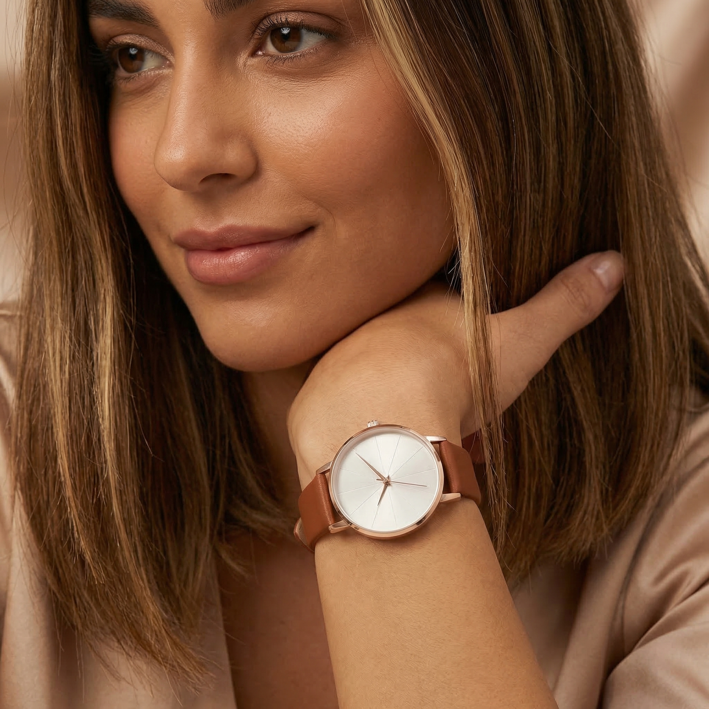 Minimalist Rose Gold Slim Dial Watch with Leather Strap | Elegant Modern Everyday Timepiece
