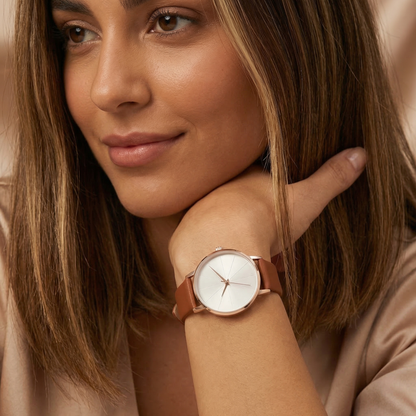 Minimalist Rose Gold Slim Dial Watch with Leather Strap | Elegant Modern Everyday Timepiece