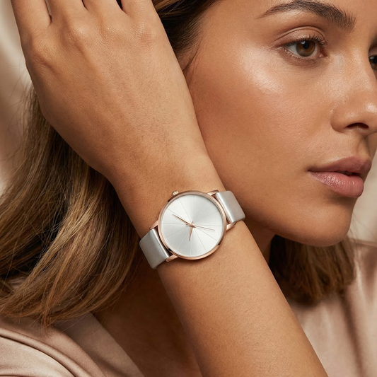 Minimalist Rose Gold Slim Dial Watch with Leather Strap | Elegant Modern Everyday Timepiece