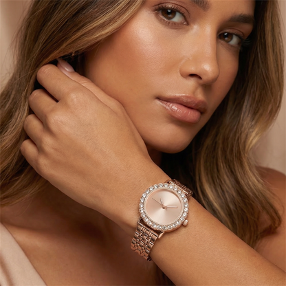 Luxury Crystal Bezel Bracelet Watch in Gold, Silver & Rose Gold | Elegant Minimal Dial Statement Timepiece
