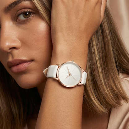 Minimalist Rose Gold Slim Dial Watch with Leather Strap | Elegant Modern Everyday Timepiece