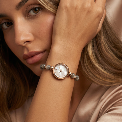 Elegant Pearl Bracelet Watch in Gold, Rose Gold, Silver & Grey | Timeless Jewellery-Inspired Timepiece