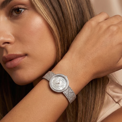 Luxury Crystal Mesh Watch in Gold & Silver | Elegant Minimalist Timepiece