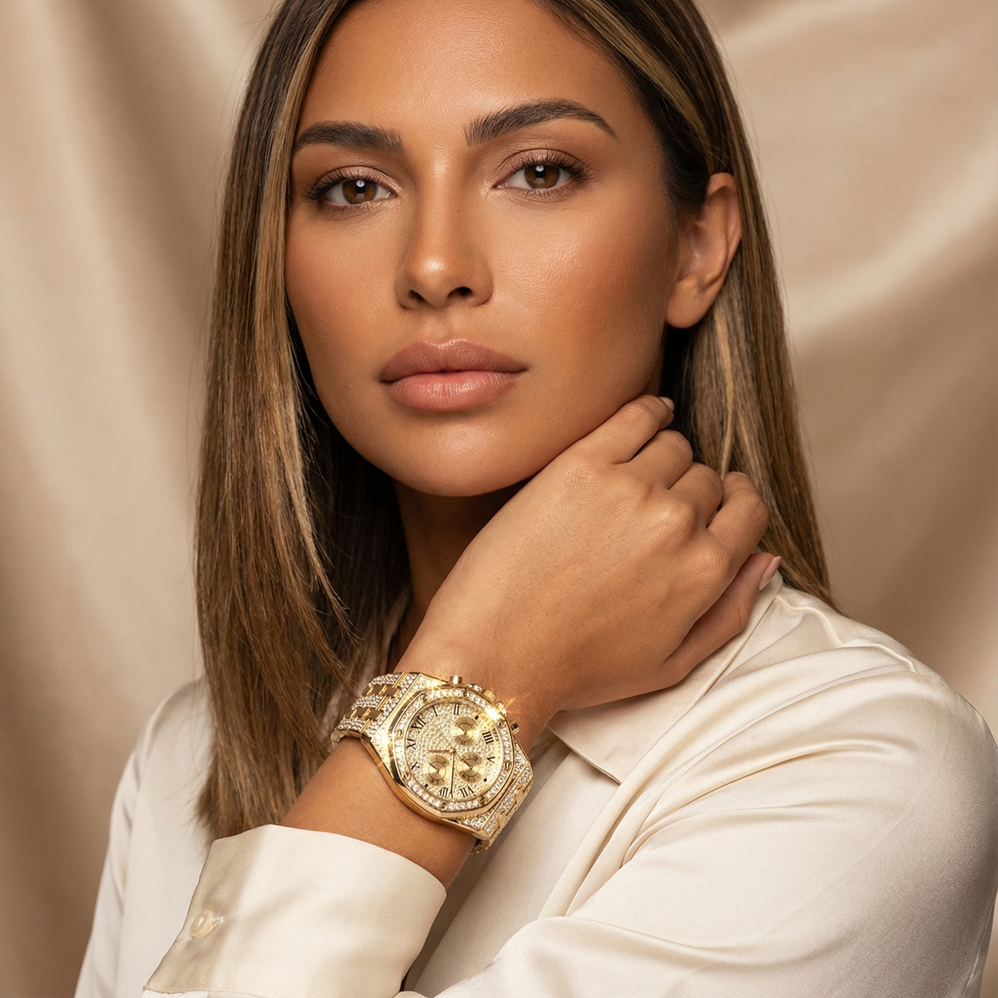 Stainless Steel Chronograph Watch | Elegant Stone Accent Design | Women’s Timeless Accessories