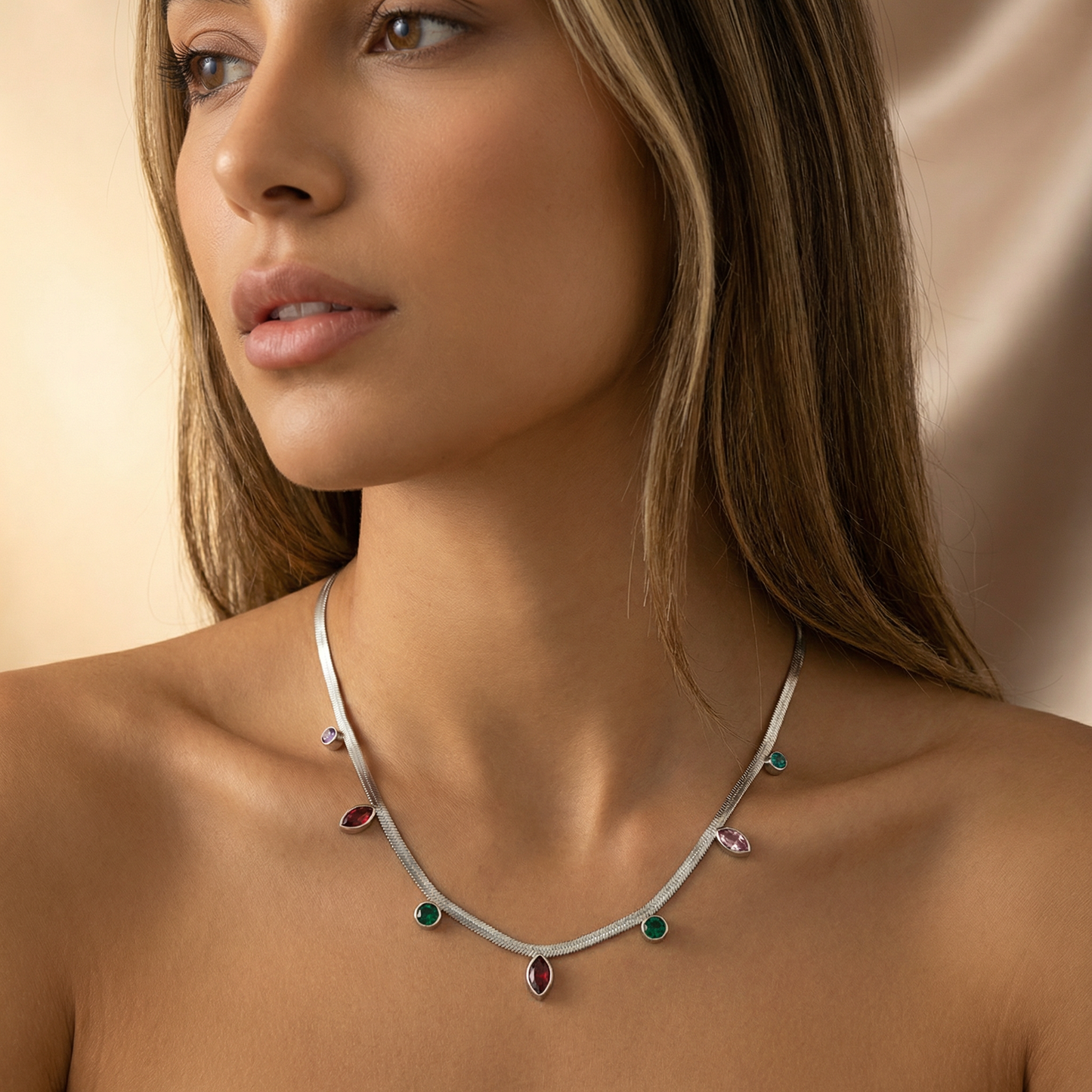 Elegant Minimalist Gemstone Necklace in Gold & Silver | Delicate Adjustable Chain Necklace for Spring &aSummer Style