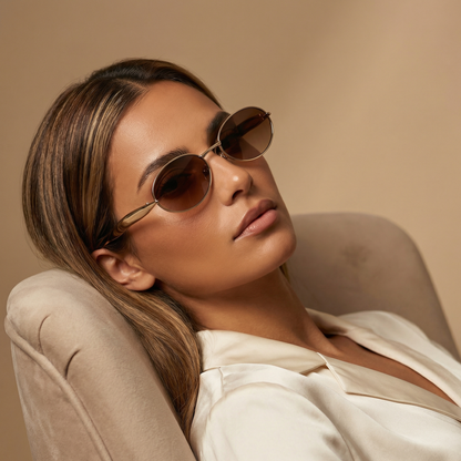 Luxury Oval Gold Frame Sunglasses with Green, Brown & Black Lenses | Elegant Metal Vintage Style UV Protection Glasses