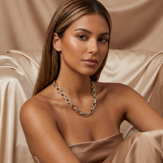 Luxury Two-Tone Link Necklace | Elegant Gold & Silver Chain Statement